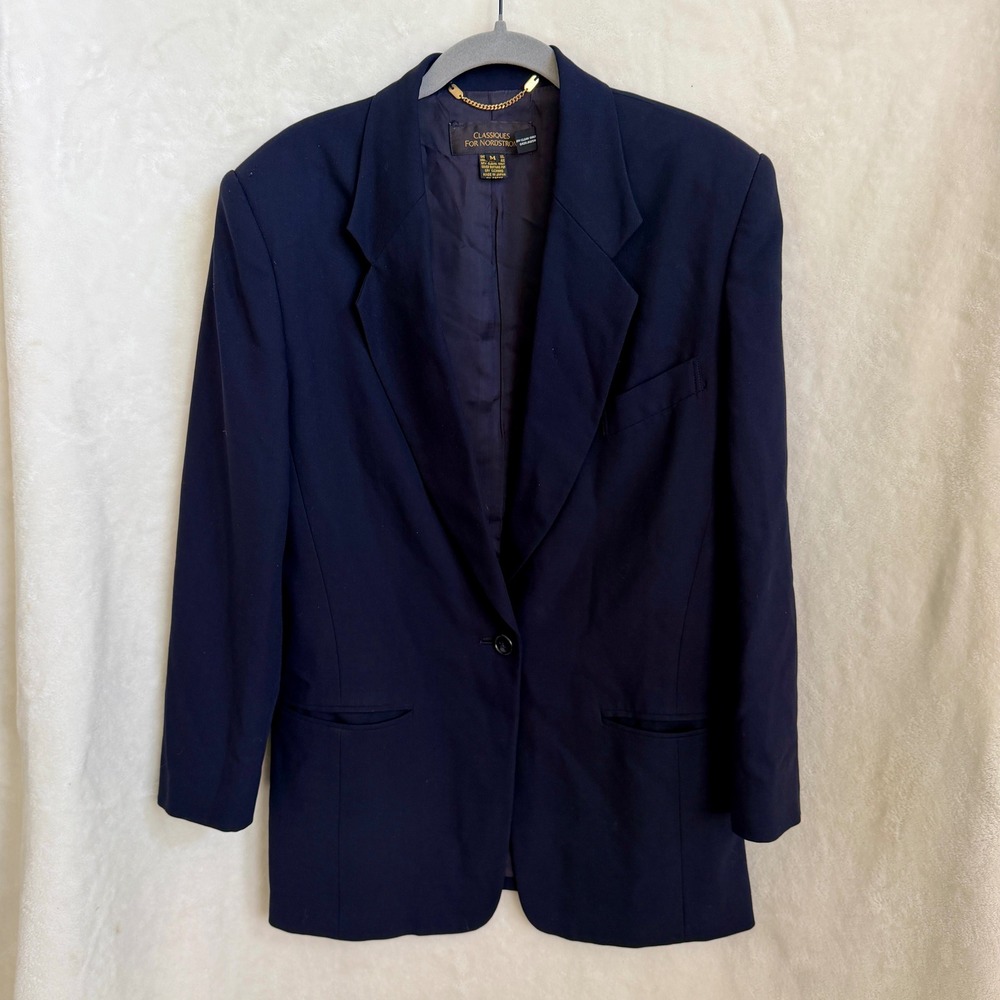 Classiques for Nordstrom Navy Wool Blazer Vintage Oversized Size M Made Japan